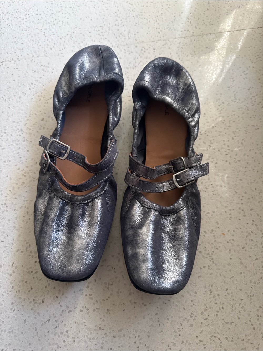 Free people Metallic Silver/Gray metallic ballet flats